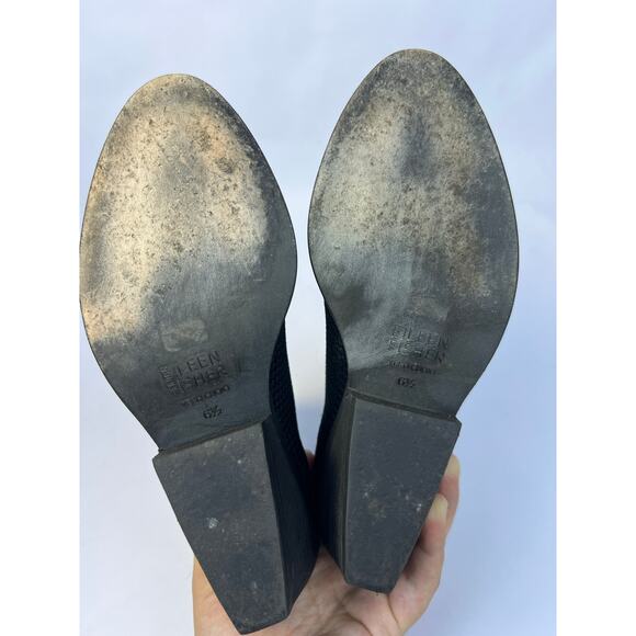 Eileen Fisher Black Knit Ankle Booties, Size 6.5, Block Heel, Stretch Pull-On - Picture 7 of 7